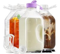 4 Pack 64 Oz Heavy Duty Glass Milk Bottle with Screw Cap and Reusable Airtight SCREW LID, 2 Qt Glass Water Bottle with 2 Exact Scale Lines - Glass Milk Jug Pitcher