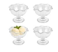 4 Pack 6oz Elegant Glass Dessert Bowls - Scalloped Rim Pedestal Ice Cream Cups for Sundaes, Fruit & Pudding