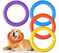 4 Pack 7.48 Inch Dog Ring Toy for Large Medium Dog Training, Multicolored | Rubber Puppy Ring, Dog Training Chew Toy, Outdoor, Aggressive, Durable, PET Chewers, Fetch Floating Toys, Flying Disc