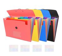 4 Pack 7-Pocket Expanding File, Plastic Expandable File Folder with Pockets, A4/Letter Size Accordion Organizer Folder, for School and Office Supplies - Black&Blue&Pink&Yellow