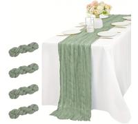 4 Pack 75x405cm Green Cheesecloth Table Runner, Gauze Fabric Table Runner, Semi-Sheer Wedding Table Square Runner, Boho Table Runners for Wedding Table Decorations