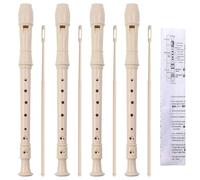 4 Pack 8 Hole Plastic Soprano Descant Recorder With Cleaning Rod, Instruction and Storage Bag, German Style (Ivory White)