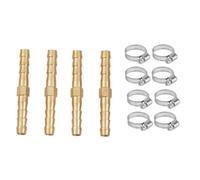 4 Pack 8mm Brass Barb Hose Fitting Straight Connector Coupler, Air Hose Connectors Hose Repair Kit, 2 Way Straight Air Hose Fittings with 6-12mm 8 PCS Stainless Steel Pipe Clamps