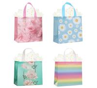 4 Pack 9" Gift Bags Small Size - Includes Tissue Paper & Cards, Reusable Non-Woven or Cardboard Gift Bags with handles for Birthday, Party, Baby Shower, Wedding, Bridal Shower, Anniversary (Non-Woven