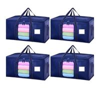 4 Pack 90L Large Moving Bags, Waterproof Clothes Storage Bags with View Window for Clothes Moving Travelling Camping Garden Tools Moving Totes Christmas Storage Containers（Blue）