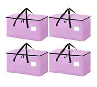 4 Pack 90L Large Moving Bags, Waterproof Clothes Storage Bags with Zips for Clothes Moving Travelling Camping Garden Tools Packing Boxes with Lids (Purple）