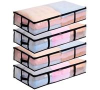 4 Pack 90L Large Under Bed Storage Bags, Clear Underbed Storage Bag with Lid Clothes Storage Bedroom Storage Under Bed Storage Organiser PP Fabric for Quilt, Blanket, Clothing, Shoes
