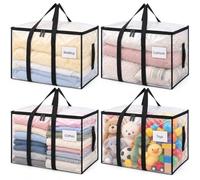 4 Pack 90L Moving Bags Heavy Duty Extra Large Clear Clothes Storage Bags | Waterproof, Sturdy Handles and Zip, Easy Packing and Carrying,Suitable for Moving House,Travel