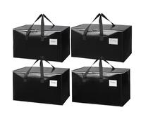 4 Pack 90L Moving Bags, Heavy Duty Moving Totes, Waterproof Storage Bag with tag Window, Large Packing Bags with Zips for Clothes Storage Moving Travelling Camping (4 pcs - Black)