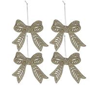 4 Pack 9cm Glitter Chunky Bows Christmas Tree Decoration - Champagne Gold