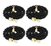 4-Pack 9ft Black Ropes with Hoo - Twisted Queue Bers for Weddings, Events, Premieres & Crowd Control - Slish, Effective Crowd Control Soluts