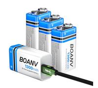 4 Pack 9V Rechargeable Batteries 1300mAh, 9V Rechargeable USB Lithium Long Lasting Battery, with 2 in 1 Charging Cable, for Smoke Detectors, Alarms, Keypad, Microphone