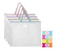 4 Pack A2 Folder Waterproof Art Portfolio Carry Bags with Zip, Thickened A2 Art Folder Storage Case with Handle and Colour Page Marker Stickers, Portable Document Folder for School Office Travel