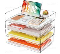 4 Pack A4 Acrylic Letter Tray - Clear Document Organizer, Sturdy Premium Stackable Filing Organizer Trays for Magazines, Notes, A4 Size File Paper, Transparent Desk Tray