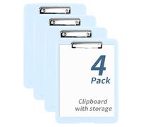 4 Pack A4 Clipboard Storage Box Blue, Plastic Nursing Clipboard with Storage, Writing Clipboards with Storage for Student Teacher Doctor Sales Lawyer Coach
