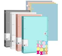 4 Pack A4 Display Folder, Telescoping 4-Ring Binder Folders, Flexible Binder, Presentation Portfolio Folder Paper Binder with 4 Dividers Safety Rope Design Suitable for Meeting, Home, Office, School
