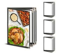 4 Pack A4 Menu Covers 4 Page 8 Views, Transparent Restaurant Menu Holder for Standard A4 size Paper,Black Foldable Clear Menu Holders with Corner Protectors for Bars Cafes Homeschool