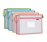 4 Pack A4 Plastic Envelope Wallets Folders EVA Wallet with Popper Mesh Book Bags Double Layer Mesh Zipper Pouches File Bags File Document Wallets Document Folder Pockets Envelopes with Card Slot