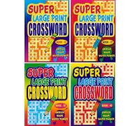 4 Pack A4 Super Large Print Crossword Puzzle Books - 272 Crosswords (68 Per Book) Adult Brain Training Word Games for Seniors Travel & Home