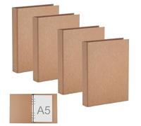 4 Pack A5 6 Ring Binder, Refillable Kraft Paper A5 Binder, a5 Folder with 80 Loose Sheets for Adding & Replacing, Multi-Purpose kraft binders for Office School Notebook Diary Business Book Recipe Note