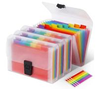 4 Pack A6 Concertina File Organiser, 13 Pockets Expanding Document Folder, Multicoloured Plastic Expanding Wallet with Rainbow Index Labels