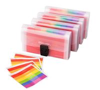 4 Pack A6 Size 13 Pockets Expanding File Folder Portable Rainbow Document Organiser Multicoloured Plastic Expandable Organizer Wallet Case with Colored Labels Index