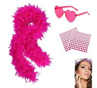 4-Pack Abba Accessories, 2m/6.6ft Natural Pink Feather Boa, Feather Boa, Feather Boas Multipack, Boas, Pink Boa, Heart Shaped Frameless Sunglasses, Suitable For Dancing, Wedding Parties, Role-Playing