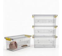 4 Pack ABS Reptile Breeding Box with 100 Non-Woven Pads Each - Stackable Reptile Enclosure for Snakes, Lizards & Spiders - Ventilated Hatchling Reptile Terrarium 8.7x4.3x3.9 Inch