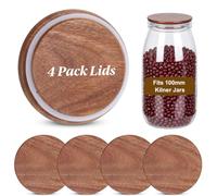 4 Pack Acacia Wood Lids for Kilner Clip Top Round Jar Wood Jar Lids with Silicone Sealing 100mm Replacement Lids Silicone Seals for 3L Kilner Preserving Jars Airtight and Leak Proof