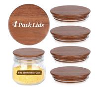 4 Pack Acacia Wood Lids for Kilner Clip Top Round Jar Wood Jar Lids with Silicone Sealing 8.5cm Replacement Lids Silicone Seals for 0.35L 0.5L 1L 1.5L and 2L Kilner Preserving Jars Airtight
