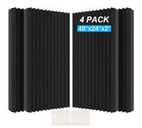 4 Pack Acoustic Foam Panels, 48 x 24 x 2" Sound Proof Foam High Density Studio Wedge Tiles Fire Resistant Acoustic Panels for Home Office, Recording Room, Studio (Black, Black 4 Pack)