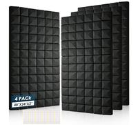 4 Pack Acoustic Panels, 48 x 24 x 2" ound Proof Foam High Density Studio Wedge Tiles Fire Resistant Acoustic Panels for Home,Office, Recording Room, Studio (Black-4 Pack)