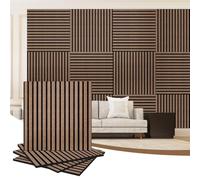 4 Pack Acoustic Wall Wood Panels - 600 mmx 600mm 1.44 m² - 3D Slat Wall Panelling for Wall and Ceiling - Sound Absorbing Wooden Wall Panels for Living Room, Bedroom, Office (Smoked Oak 5#)