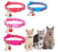 4 Pack Adjustable Cat Collars With Bell, Quick Release Buckle, Strawberry Cherry Fruit Style for Kittens