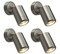 4 PACK Adjustable IP65 Wall Spotlight - 7W LED GU10 - Brushed Stainless Steel