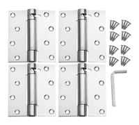 4 Pack Adjustable Self-Closing Door Hinges, Spring Loaded Stainless Steel Gate Hinges for Home & Office, Pre-Drilled with Screws & Wrench, 3.5x3.9 Inches