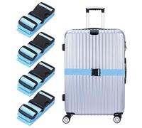4 Pack Adjustable Travel Luggage Straps with Quick Release Buckle, Thickened Suitcase Belt for Secure Baggage Ideal for Travel & Storage, Suitcase Stickers Compatible Durable & Easy to Use (Blue)
