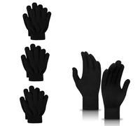 4 Pack Adults Black Magic Gloves - Classic Knit Thermal Gloves For Mens Full Fingers Stretch Mittens Accessories For Indoor And Outdoor One Size UK