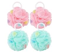 4 Pack African Net Shower Puffs - Mesh Soft Loofah Exfoliating Bath Sponge for Rich Lather, Shower Accessories for Women & Men (Pink,Green)*2