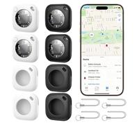 4 Pack Air Tag Tracker Smart Bluetooth,Key Finder Work with Apple Find My APP (iOS Only),With 4 Lanyards and Protective Case,Replaceable Battery, Waterproof, Luggage Tracker for Suitcase and More