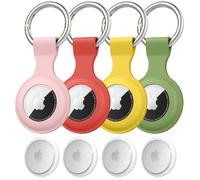 [4-Pack] AirTag Holder - Silicone Case for AirTag Keyring for Keys, Bags, Luggage, Pet Collars - Anti-Lost and Scratch-Resistant Design for Apple Air Tags 2021(Orange/Pink/Yellow/Matcha Green)