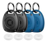 (4 Pack) AirTag Keychain Holder Case | IPX8 Waterproof, Ultra-Compact | Portable Air Tag Holder Cover for Dog Collar, Backpack, Keys, Luggage - 2 Black/2 Blue