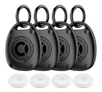 (4 Pack) AirTag Keychain Holder Case | IPX8 Waterproof, Ultra-Compact | Portable Air Tag Holder Cover for Dog Collar, Backpack, Keys, Luggage - Black