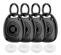 (4 Pack) AirTag Keychain Holder Case | IPX8 Waterproof, Ultra-Compact | Portable Air Tag Holder Cover for Dog Collar, Backpack, Keys, Luggage - Black