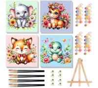 4 Pack Animal Paint by Numbers for Children with Wooden Frame Ages 6-8-12 | Turtle Horse Fox Elephant Paint by Numbers Kids, Painting by Number for Kids Acrylic Oil Canvas for Home Wall Decor 8X8 inch