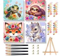 4 Pack Animal Paint by Numbers for Children with Wooden Frame Ages 6-8-12 | Turtle Horse Fox Sloth Paint by Numbers Kids, DIY Painting by Number for Kids Acrylic Oil Canvas for Home Wall Decor 8X8 inch