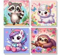 4 Pack Animal Paint by Numbers for Children with Wooden Frame-Unicorn Sloth Alpaca Raccoon Paint by Numbers Kids Ages 4-8-12,DIY Painting by Numbers Acrylic Oil Canvas for Home Wall Decor(8X8inch)