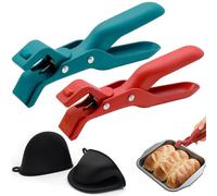 4 Pack Anti-Scald Bowl Holder Clip for Kitchen - Non-Slip Heat Resistant Silicone Gripper with 1 Pair of Oven Mitts for Hot Bowls & Dishes, Microwave Air Fryer Compatible Tongs