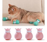4 Pack Anti-Scratch Boots: Silicone Cat Shoes with Adjustable Paw Protection for Bathing, Shaving, Examining and Treating Cats(PINK)