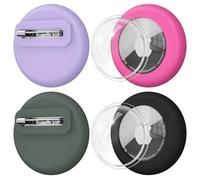 4 Pack Apple Tag Holder for Kids Hidden Case, Silicone Waterproof Tag Holder with Invisible Pin, Anti-Lost, for Children, Elderly, Pets, Luggage & Clothing (Black+Dark Green+Violet+Rose Red)